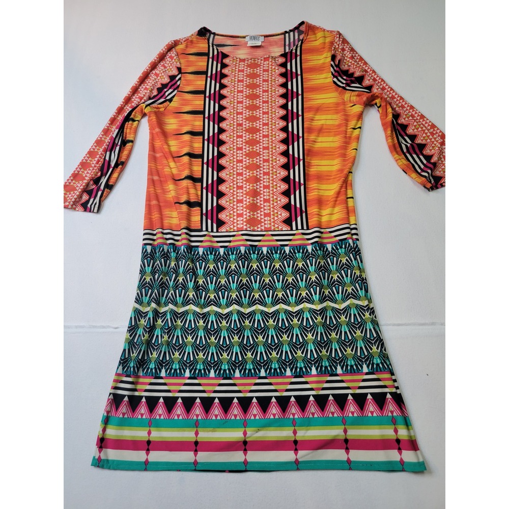 Monroe and Main Geometric Dress Multi Color Orange Pink Teal Large X85317